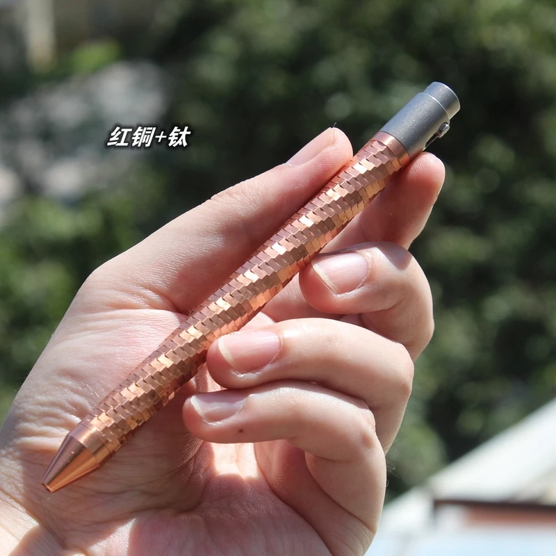 1 Pc Red copper+Titanium Double Lock Ball Point Ink Pen for Office Signature Wring Pen