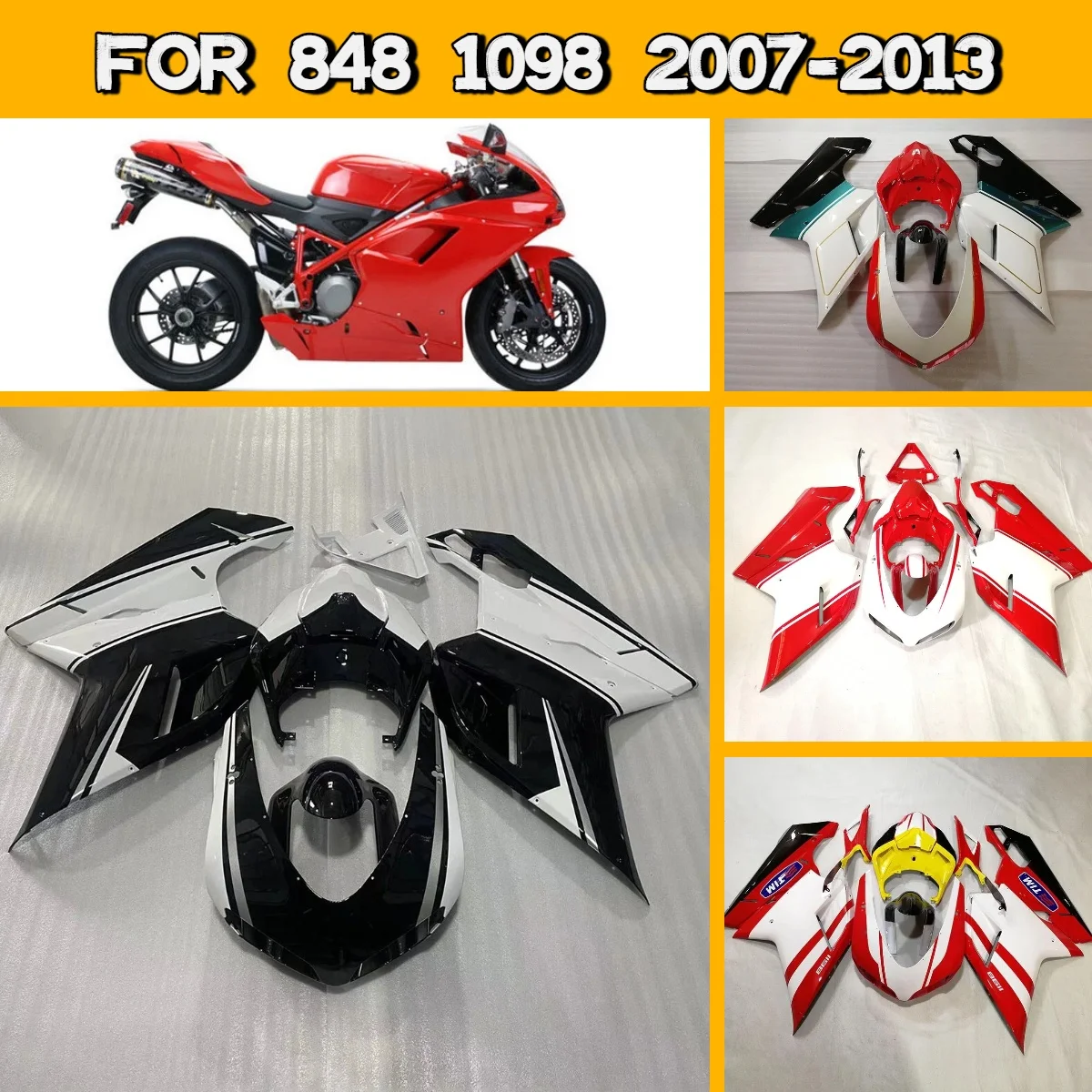 

2007-2013 848 1098 Motorcycle Complete Body Plastic Fairings Cover Perfect Fit for 07-13 Ducati 848 1098 Fairing Kit