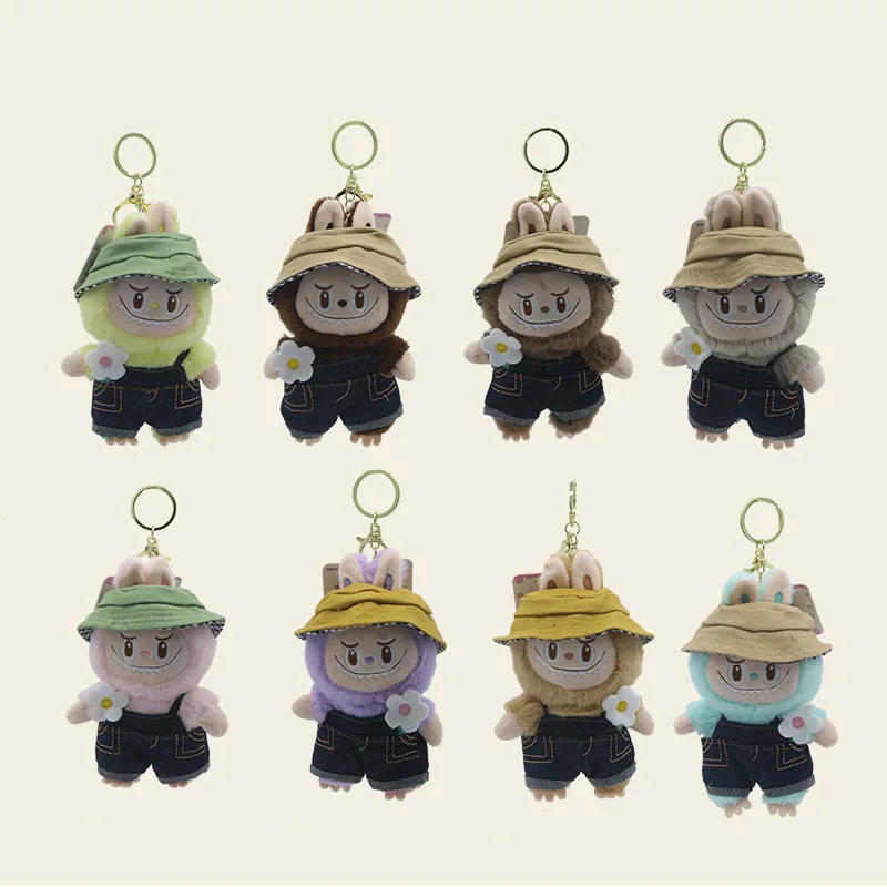 Monster LABUBU Plush Doll Keychain Cowboy Clothing Wearable Hat Strap Pants Doll Children's Toy Anime Character Backpack Pendant