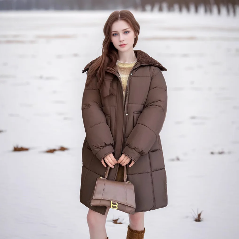 

Женская зимняя куртка-парка с рюшами, однотонная лоскутная женская стеганая куртка свободного покроя с большими карманами, длинное универсальное пальто для женщин