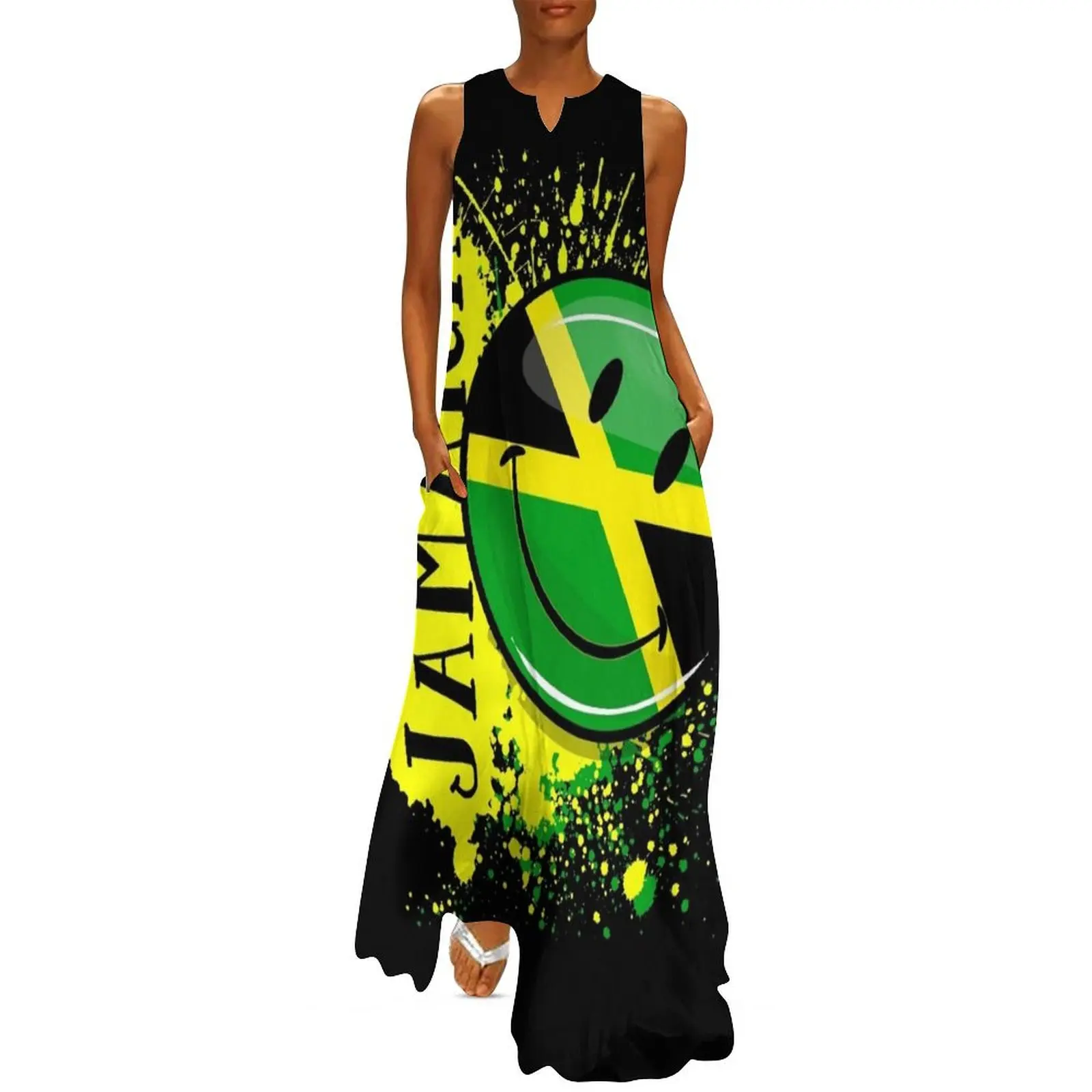 A Splash of Jamaica Smiling Jamaican Flag Long Dress clothes summer women's suit