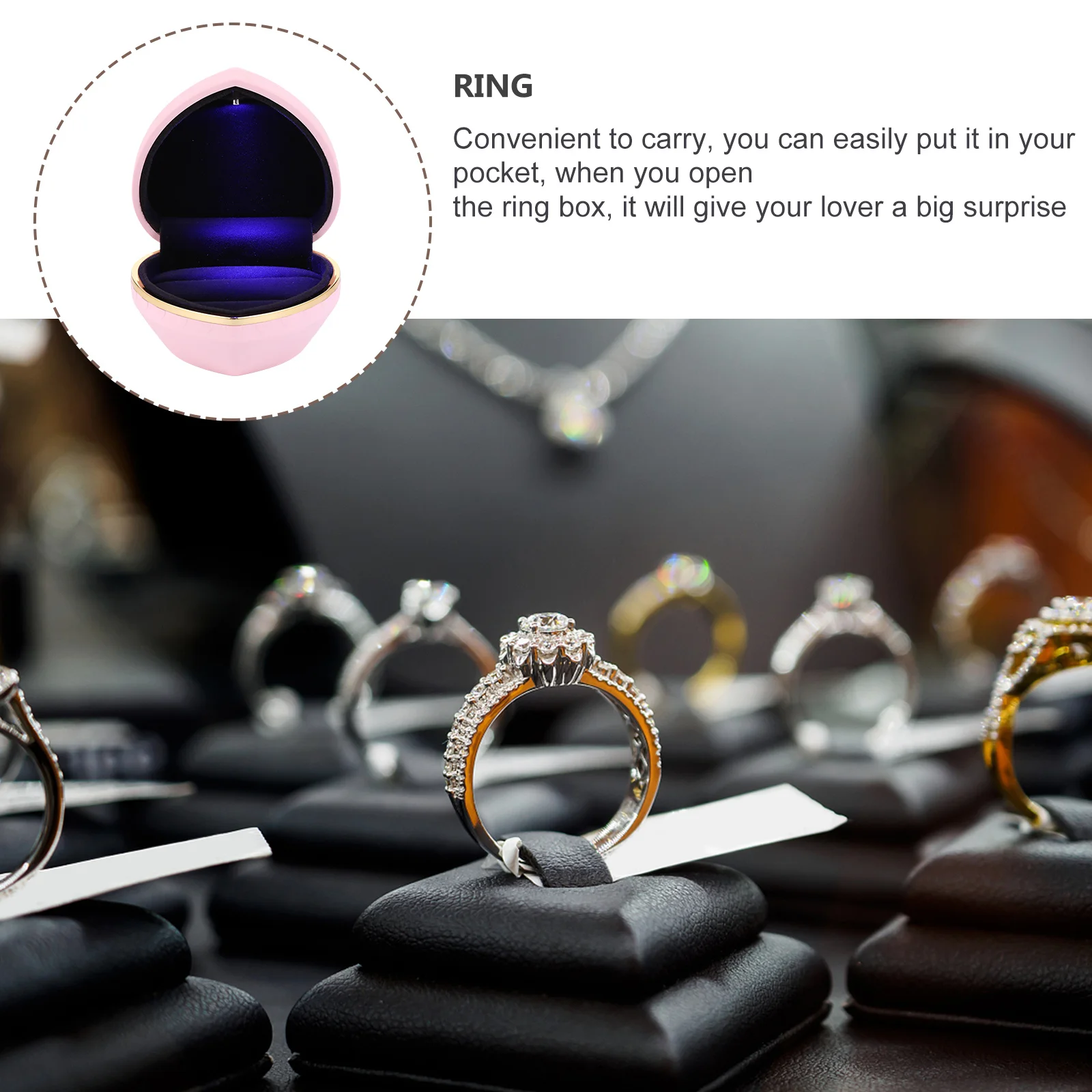 

1 шт., шкатулка для драгоценностей со светодиодной подсветкой в форме сердца, шикарный креативный футляр для хранения колец, дисплей для ювелирных изделий, чехол для обручального кольца