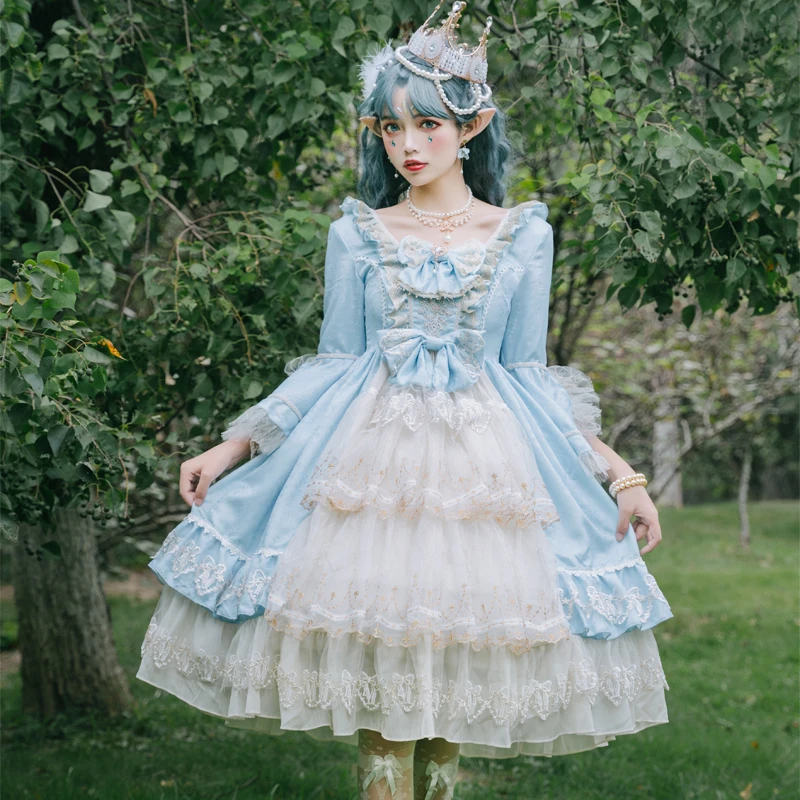 Lolita palace gorgeous dress Princess tea party sweet lolita dress vintage lace bowknot high waist victorian dress cosplay