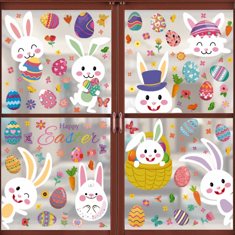 

Easter Window Stickers Cute Eggs Bunny Carrot Clings for Easter and Spring Class Door Decoration