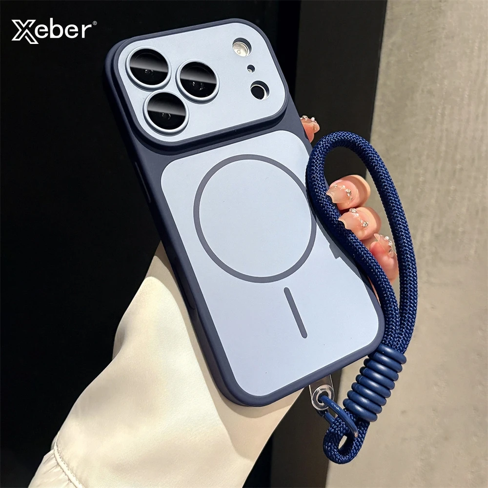 Luxuriöse Matte Hülle mit Lanyard für Magsafe für iPhone 15 16 17 Pro Max 14 Plus 12 11 13 Magnetisches kabelloses Laden mit Trageband