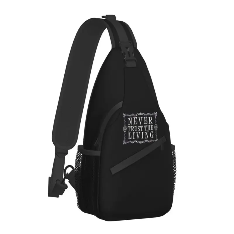 Cool Never Trust The Living Crossbody Sling Backpack Men Goth Occult Halloween Witch Quote Shoulder Chest Bag for Travel Cycling