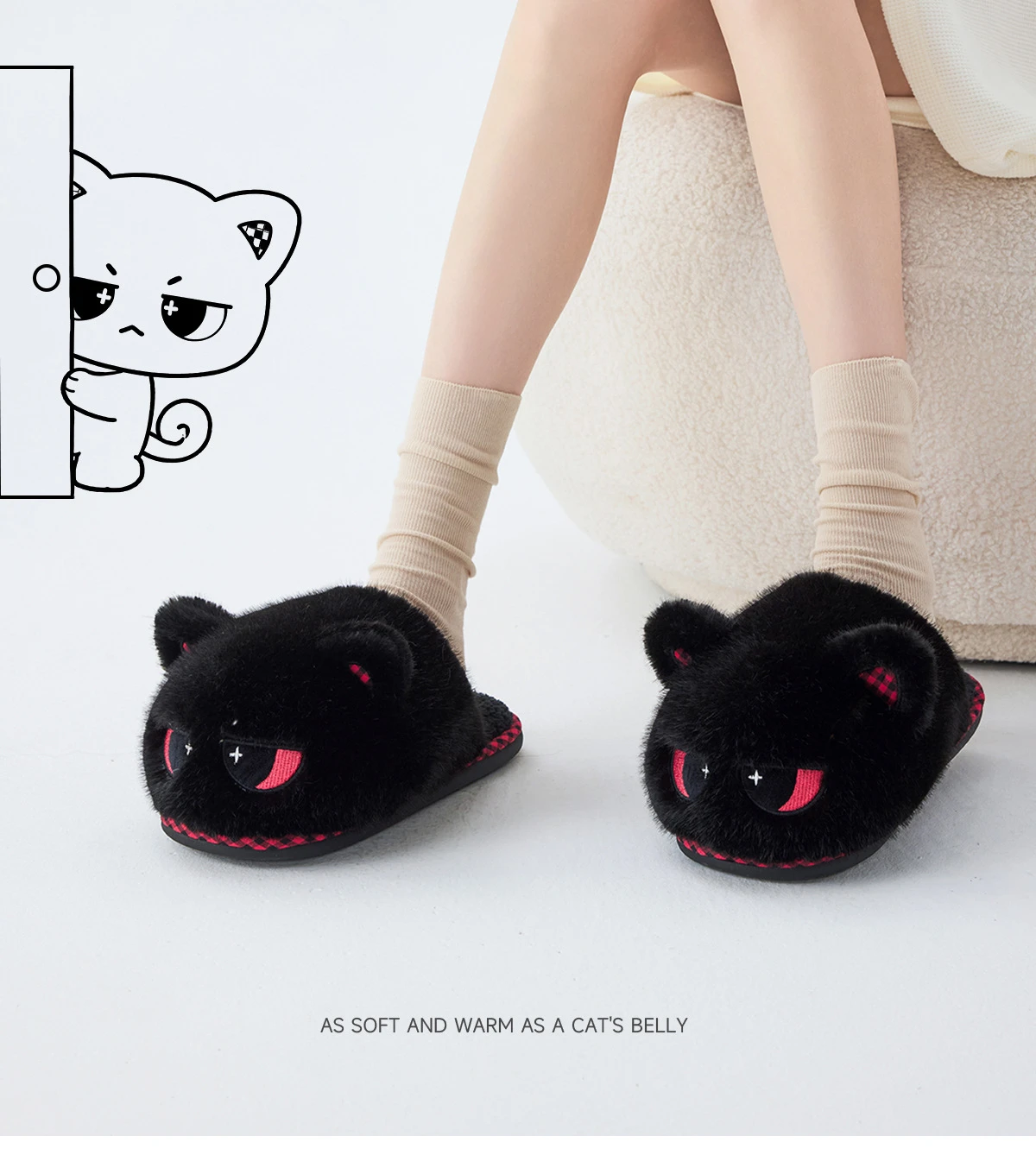 Kawaii Sternenaugen-Katzen-Hausschuhe, Plüsch-Hausschuhe für Damen, Winter-Hausschuhe, Plüsch-Hausschuhe für Damen, Tier-Hausschuhe, Indoor-Mules, Schlafzimmer-Slides, Schuhe – Detail 3