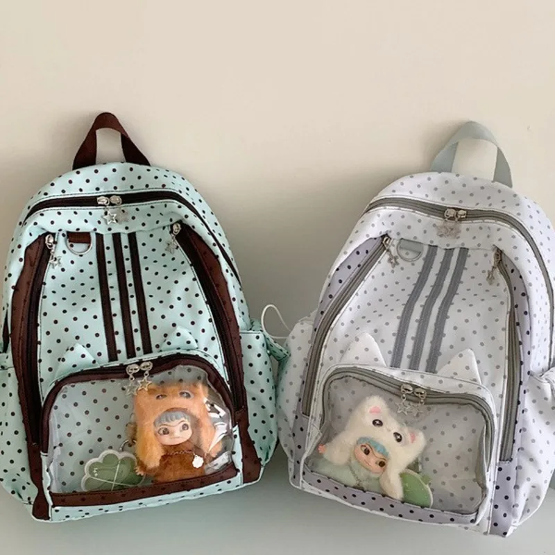 Transparent Backpack Ita Bag Large, Capacity Clear School Bag Polka, Dot Student Bookbag Casual Commute, Travel Daypack Girls