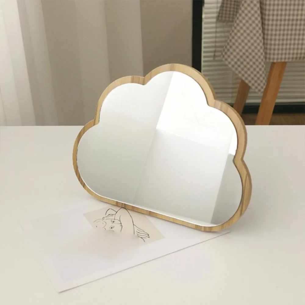 Wooden Mirror Frame Compact Mirror Portable High Definition Mirror Surface Makeup Mirror Detachable Cloud Shape Desktop Mirror