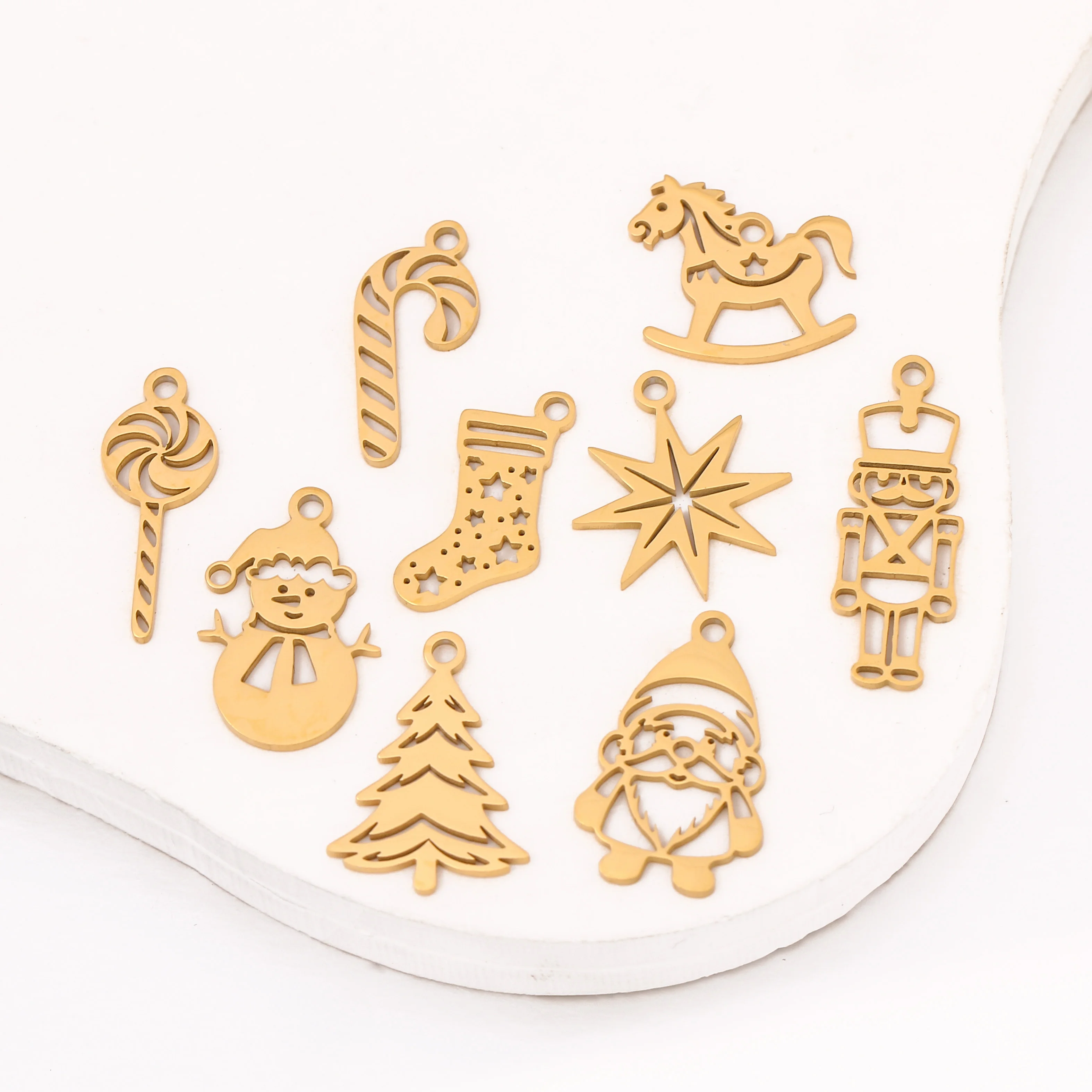 5Pcs/Lot Hollow Xmas Pendants Star Sock/Christmas Tree/Santa Claus Charm Stainless Steel DIY Necklace Bracelet Jewelry Makings - Image 6
