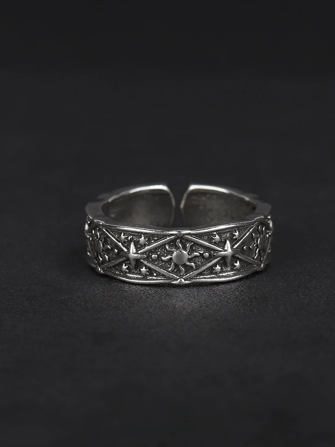 

Retro Vintage Sun And Star Rings for Men Adjustable Open Design Fashionable Versatile Durable Plated Metal Daily Wear
