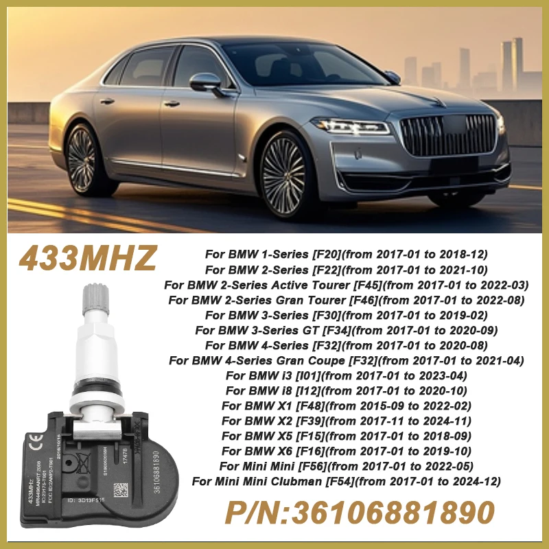 4PCS TPMS Tire Pressure Sensor For BMW F20 F22 F30 F34 F32 I3 X1 X2 X5 Mini F56 F54 36106881890 6881890 433MHZ