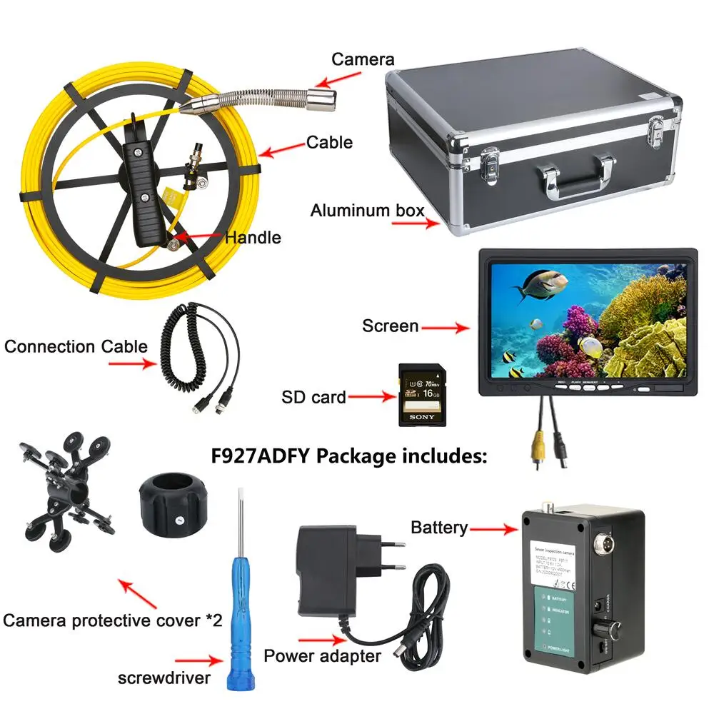 Imagem -03 - Sistema Industrial do Endoscópio com 16gb sd Dvr Ahd 1080p Tubulação Câmera do Endoscópio Dano do Esgoto Lugar e Detector do Bloqueio Ip68