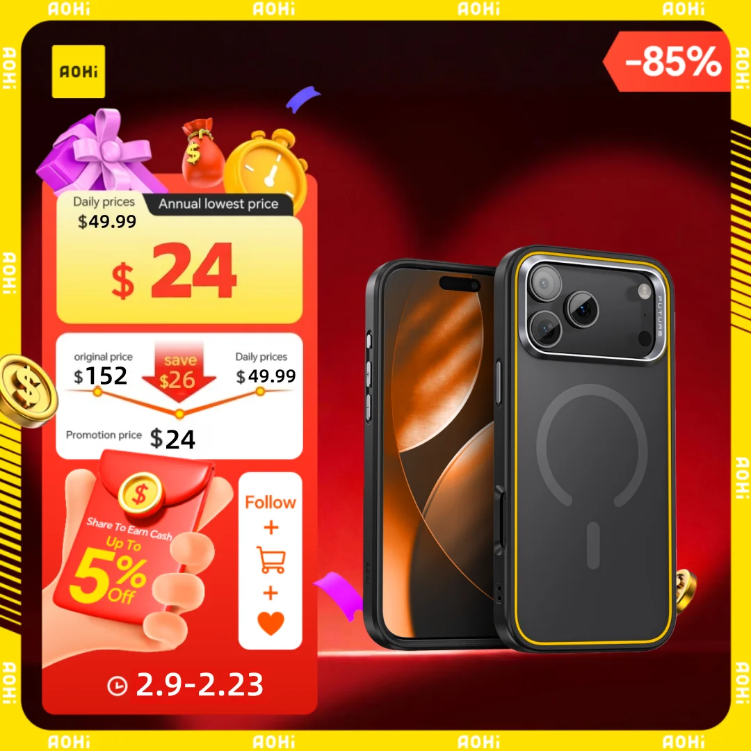 

AOHi Magnetic Phone Case nti Yellowing Military Grade Drop Protection Rugged Shockproof Protective For iPhone 17