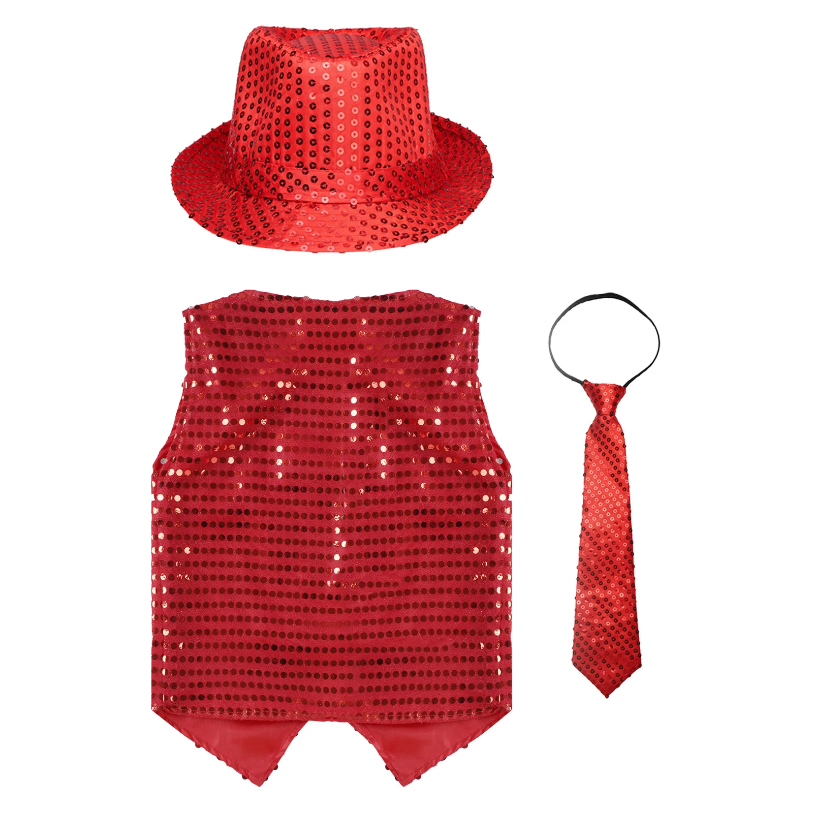 Gilet à paillettes avec chapeau pour enfants, col en fibre de V, performance pour adolescents, costume de danse jazz, ensembles de vêtements de danse pour garçons et filles