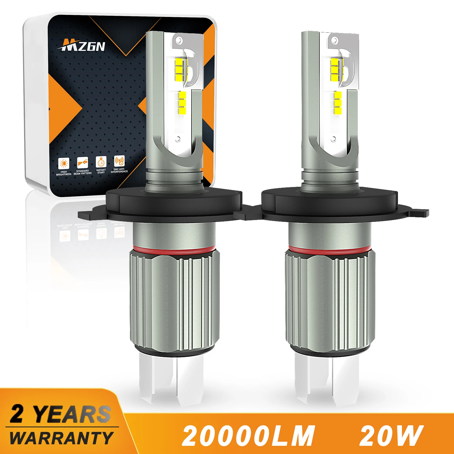 

MZGN 2Pcs H4 Led Headlight Bulb 20000lm Super Brigh Halogen Size for 9003 Car Headlamp 12 Pcs CSP Chips 6500K White 12V