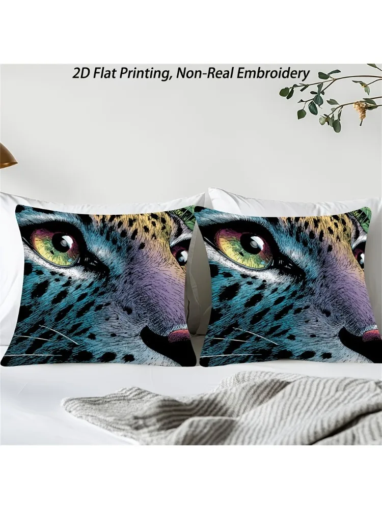 1pc Wild Leopard Art Decorative Cushion Cover, 2D Print Polyester Pillow Case for Sofa Bed Car Office Home Decoration