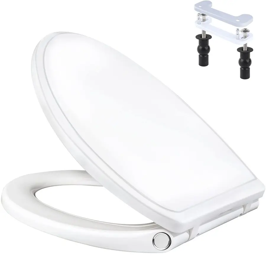 

Toilet Seat Elongated with Soft Close Cover, Oval Toilet Seat Replacement with Toilet Bolts Hinge and Bumpers, Compatible with K