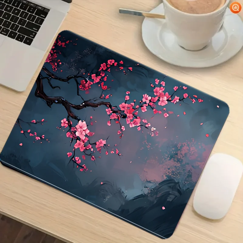 Tapis de souris de jeu Night Cherry Blossom, tapis de bureau d'extension en caoutchouc lavable, grande base antidérapante de verrouillage de 2mm, wor de style japonais