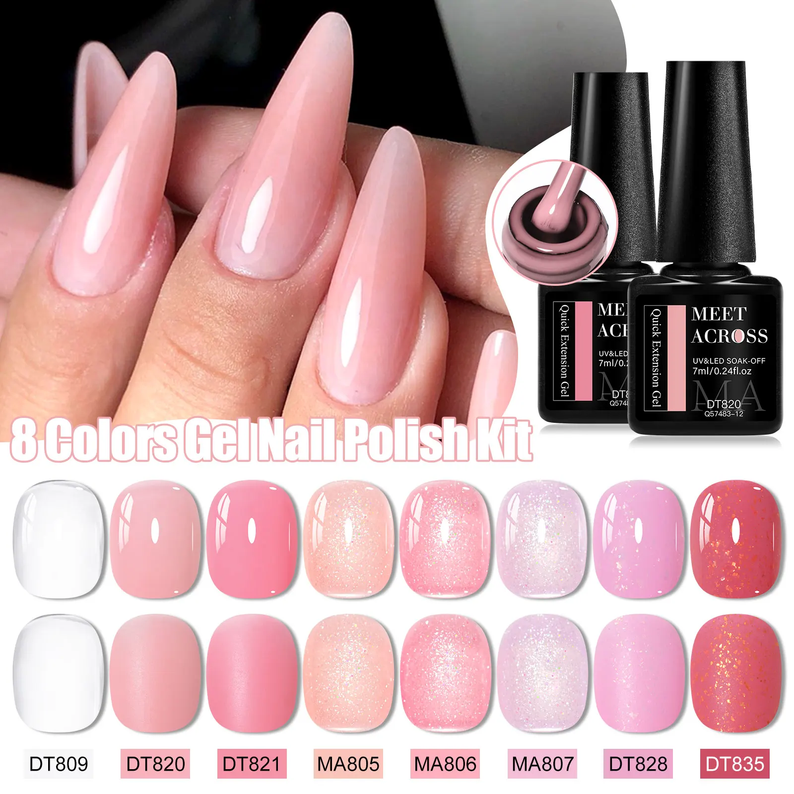 8pcs Quick Extension Gel Nail Polish Set Jelly White Pink Camouflage Finger Extend French Hard Gel UV LED Gel Nail Supplies DIY