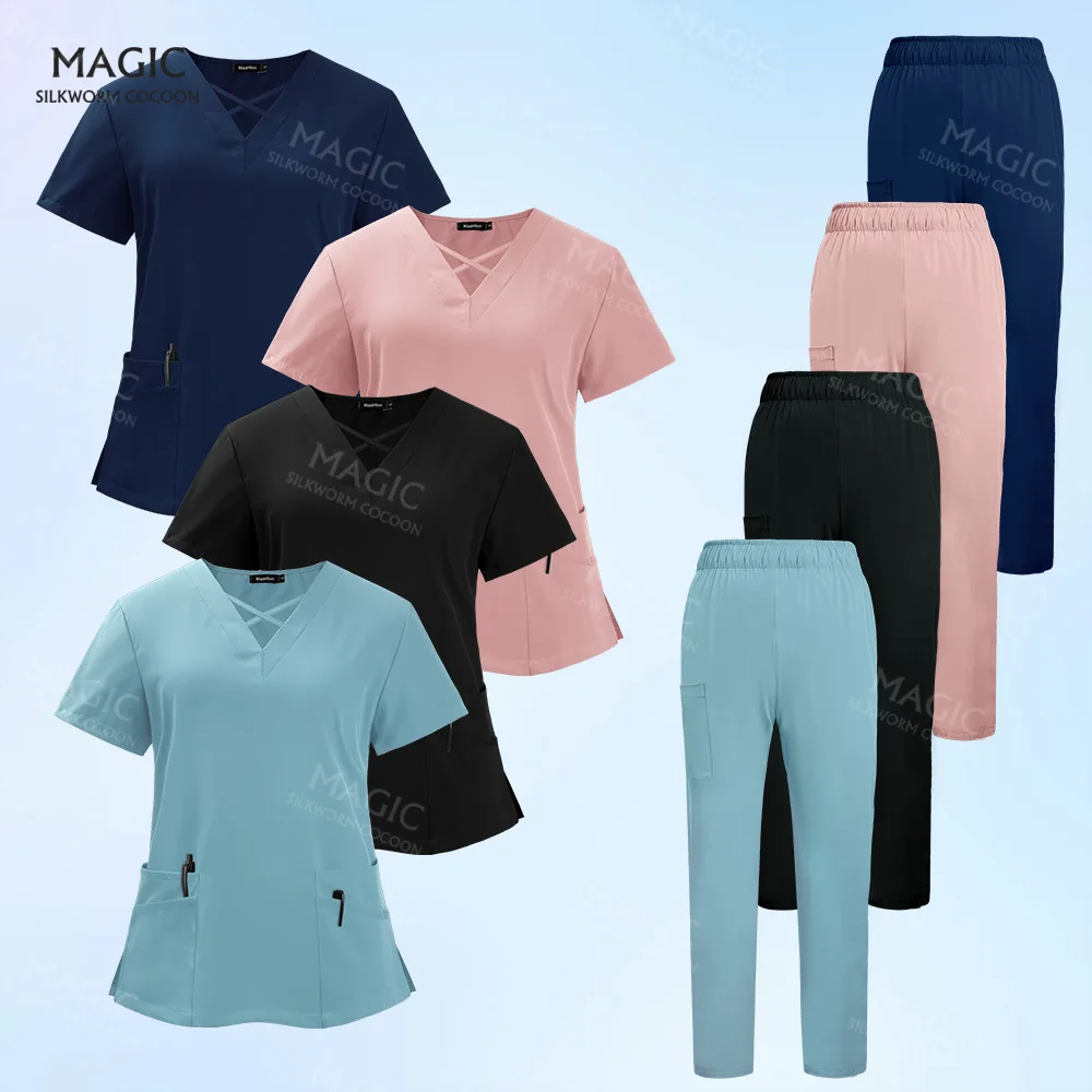 Surgical Scrubs Uniforms Women Anesthetist Work Uniforms Wholesale Pet Vet Medical Suit Pharmacist Hospital Surgery Nursing Sets