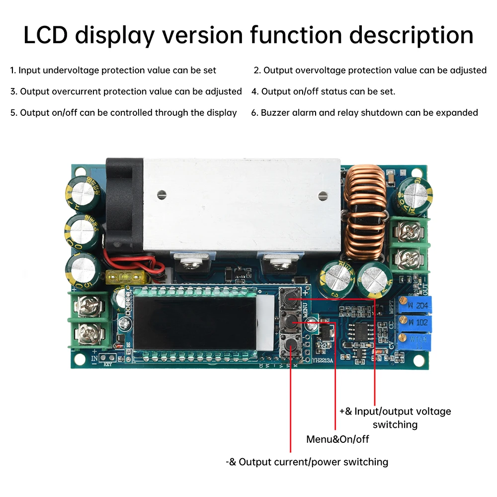 DC 10~75V to DC 2~60v 20A Buck Power Supply Voltage Current Adjustable Voltage Regulator Module MPPT Solar Controller