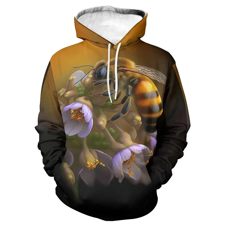 Bee Floral Hoodies HoneyComb 3D Print Men Women New Casual Hooded Sweatshirts Oversized Pullover Streetwear Tops Unisex Clothing