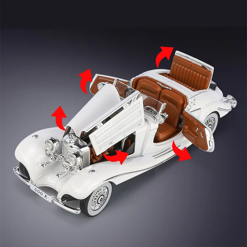 1:24 1936 Benzs 500K Alloy Car Model Diecast Metal Toy Classic Vehicle Car Model Simulation Sound and Light Collection Kids Gift