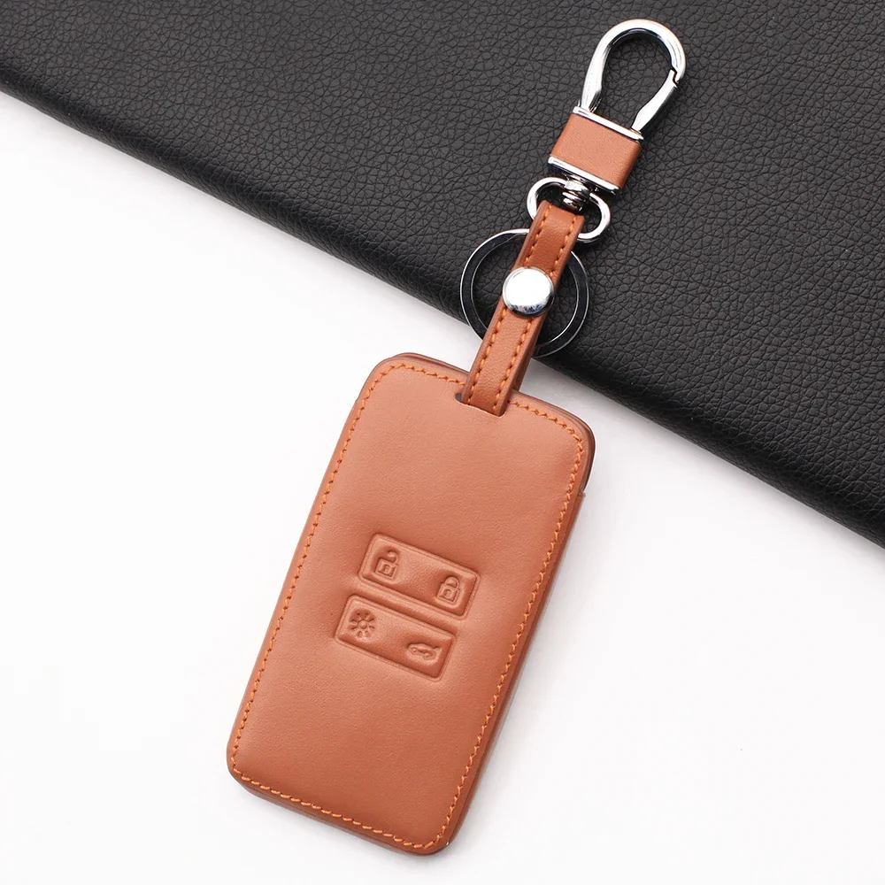 Leather Key Fob Cover Case Holder For Renault Talisman, Cap149, Space, Clio, Megane, Koleos, Scenic, 4 Remote Cards Accessories