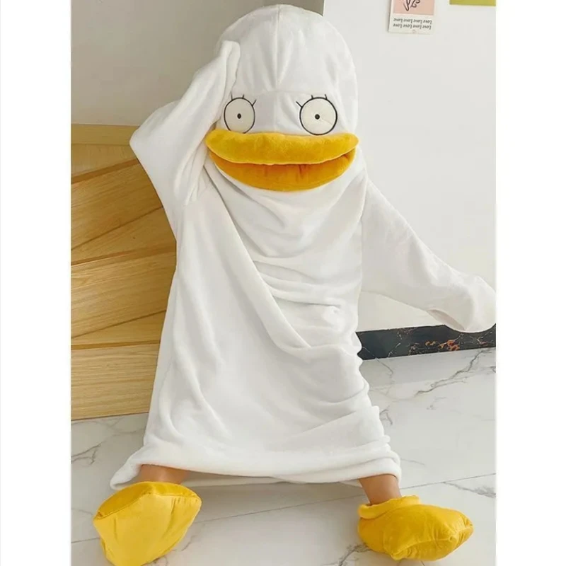 Miniso Cute Cartoon Flannel Pajamas Around Children's White Duckling Funny Robe One-piece Sleeping Bag