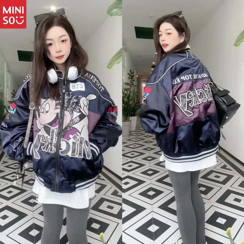 

Женская бейсбольная куртка с вышивкой Микки Диснея, весна-осень 202, новая свободная универсальная куртка, топ