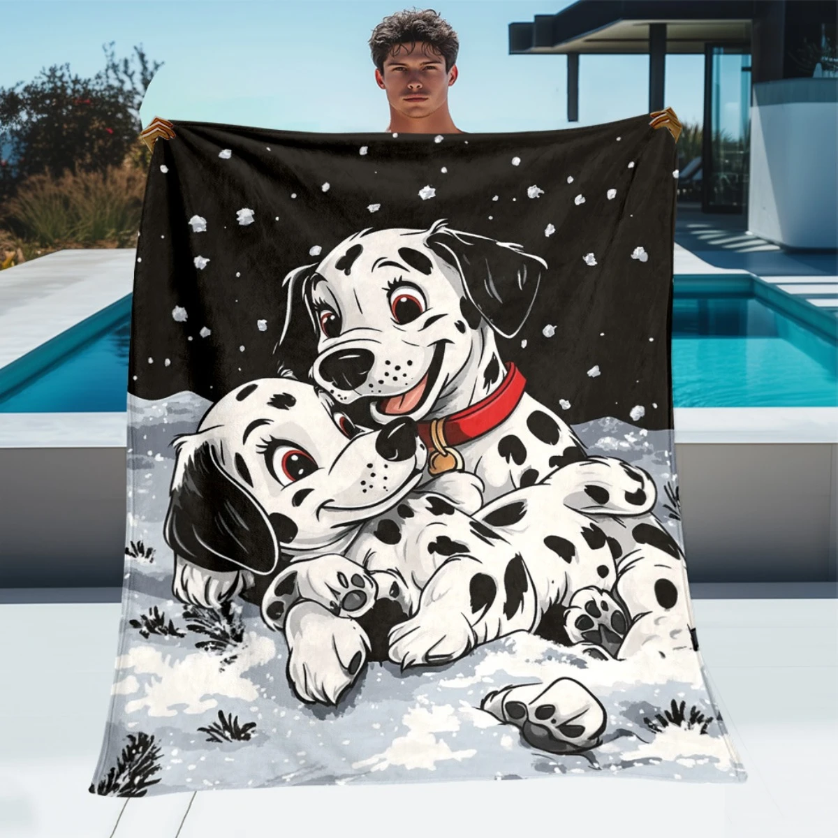 VIKAMA Snowfield Dalmatian Haustier-Flanelldecke für Winterpicknick, Autoreisen, Sofa, Bett, Nook-Dekoration, Nickerchendecke, Weihnachtsgeschenk