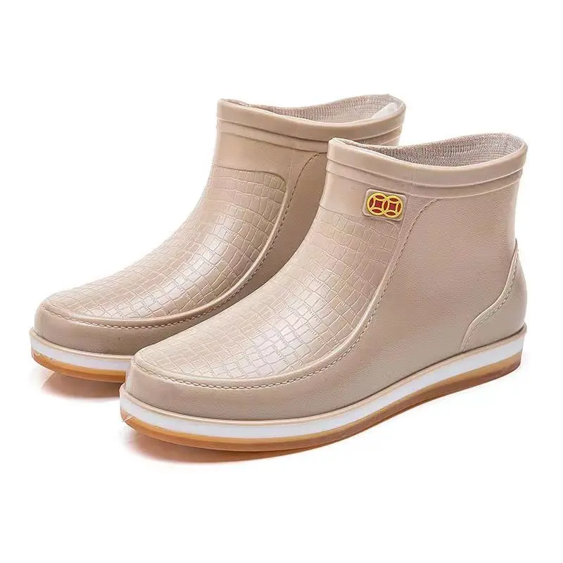 2024 New Women's Four Seasons High Top Flat Sole Rain Shoes Soft Sole Non Slip Waterproof Detachable Cotton Cover Work Shoes