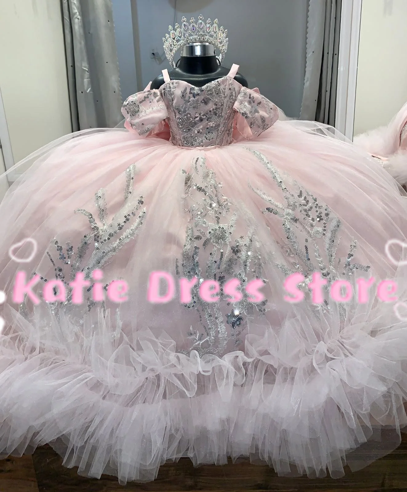 Customized Flower Girl Dress For Wedding Tulle Sequins Applique Bow Princess Kids Birthday Party First Communion Ball Gowns