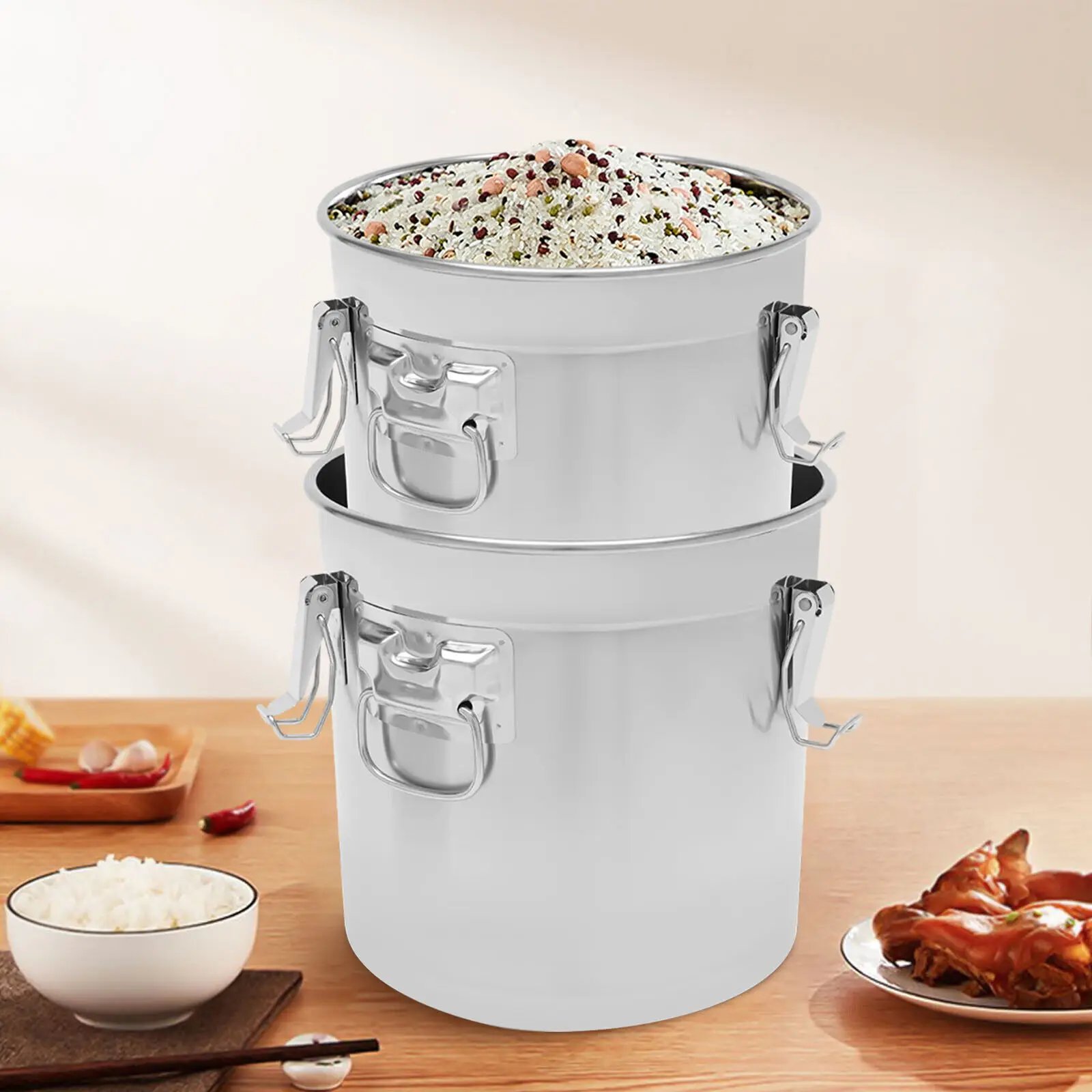 21L/33L Airtight Rice Bucket Canister Food Storage Container 304 Stainless Steel