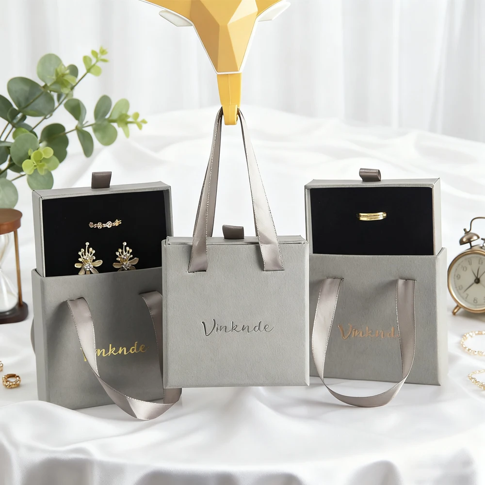 

24 упаковки, бумажный выдвижной ящик, шкатулка для драгоценностей, индивидуальный логотип, ручная упаковочная коробка для ювелирных изделий, кольцо, серьги, ожерелье, подарочный чехол для хранения