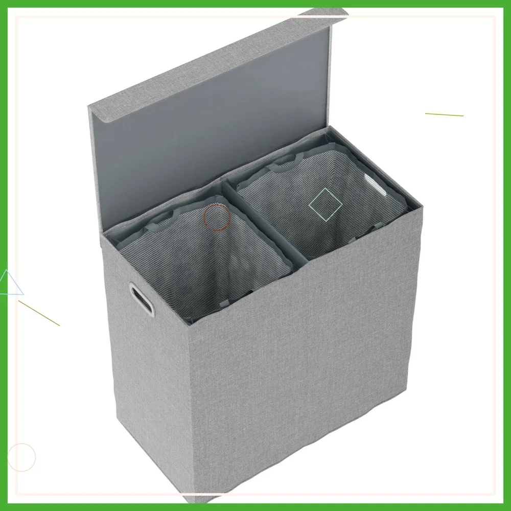 

Двусторонняя складная корзина для белья с крышкой и сетчатыми сумками — серая корзина для одежды для организации дома