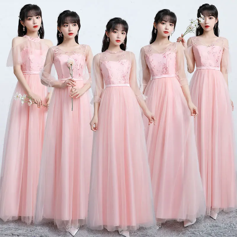 

Long Maids Dr Slimming Champagne Color Sister's aduation Performance Women's Dr Faionable High Waist Floral Embroidery