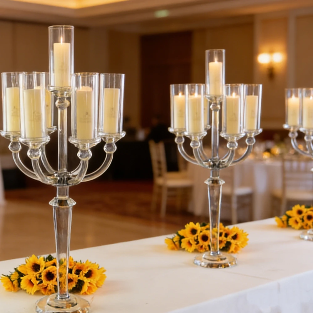 5pcs）H90cm New Design Wedding Centerpiece Table Candle Stand Unique Crystal 7 Arms Candelabra