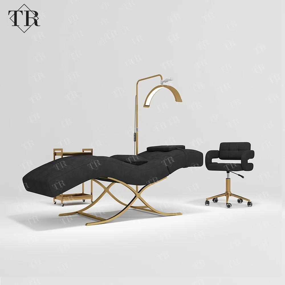 Mesa de cama de extensión de pestañas curvada Turri, reposacabezas ajustable, cama de belleza para pestañas, camilla, mesa de masaje y cama