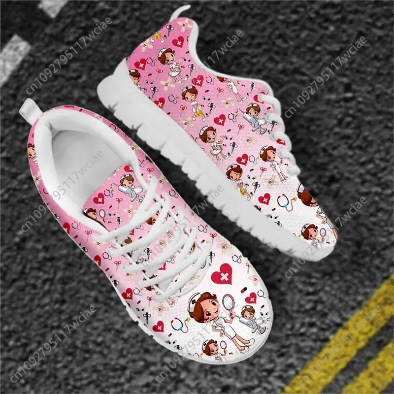 

Fashion Women's Nurse Sneakers Cute Nurse Medical Healthcare Pattern Lace-up Flats Casual Nursing Footwear Hot