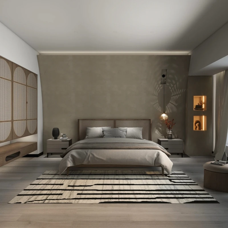 Modern Nordic Style Black and White Primary Living Room Carpet Bedroom Soundproof Fluffy Carpets Striped Bathroom Non-slip Rug