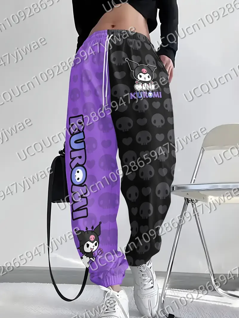 Sanrio Kuromi 여성 캐주얼 조깅 바지 핑크 캐주얼 바지 봄/여름 야외 남성 긴 바지 바지