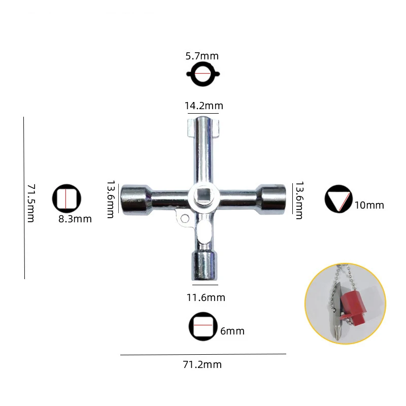 2 Stück Kreuzschalter, quadratischer Schlüssel, 4-Wege-Multifunktionsschlüssel, universeller Schaltschrankschlüssel, elektrischer Wassergaszähler, Schranköffnungsschlüssel – Detail 3