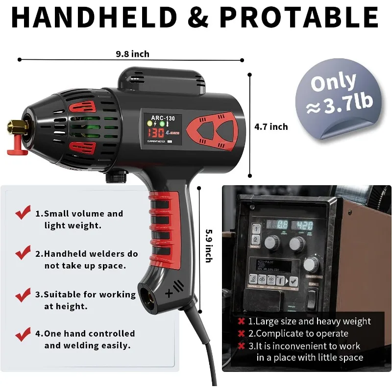 Welding Machine Handheld, 110V 130Amp Portable ARC Welder Hand Held Welder Machine, Digital Display IGBT Inverter with