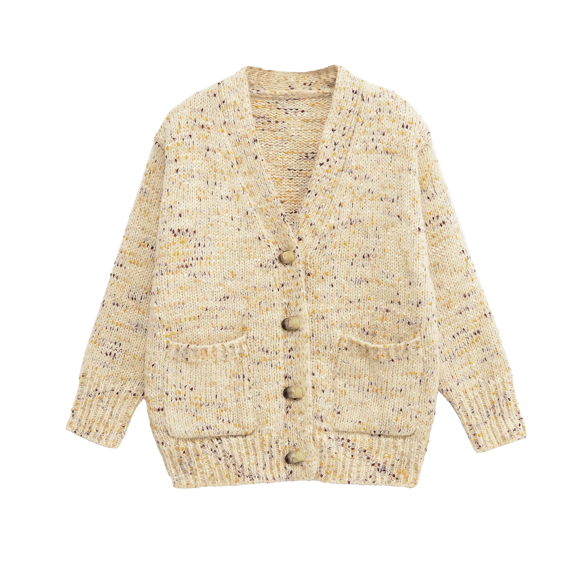 

Women's clothing autumn new product elegant casual and fashionable V-neck long-sleeved small dot knitted loose jacket