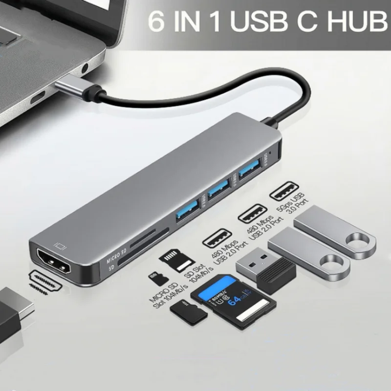 USB C Hub to 4K HDMI-Compatible SD TF Card Reader USB 3.0 2.0 HUB Type C Charging Docking for MacBook iPad Samsung