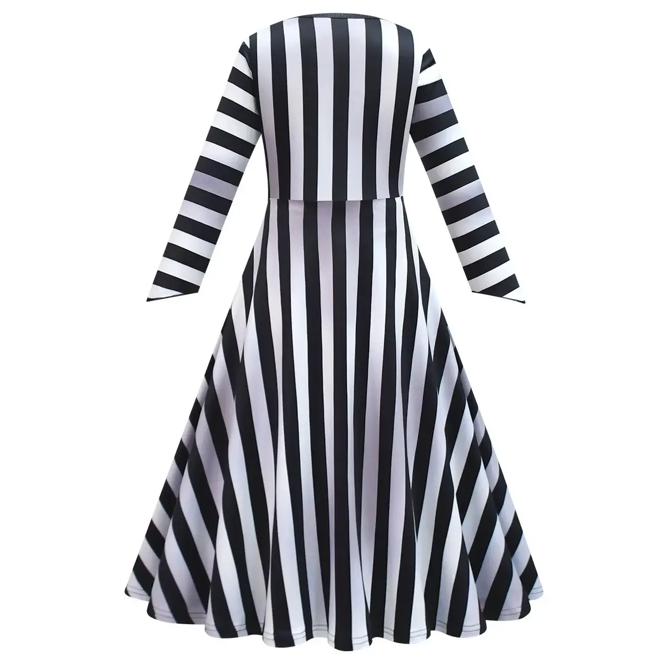 Kids Girls Black and White Stripe Horrible Monk Print Dress Bag Cloak Set Outfit Christmas Role Play Halloween Cosplay Costume