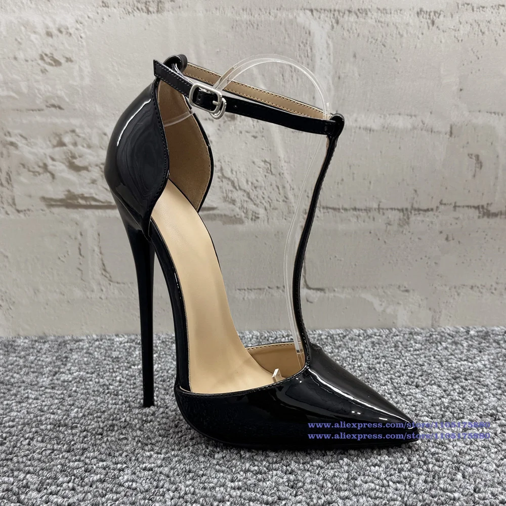 T-Strap Patent Leather Stiletto Heels Sandals Sexy Pointed Toe High Heels Designer Dress Party Shoes Sandalias De Mujer Verano