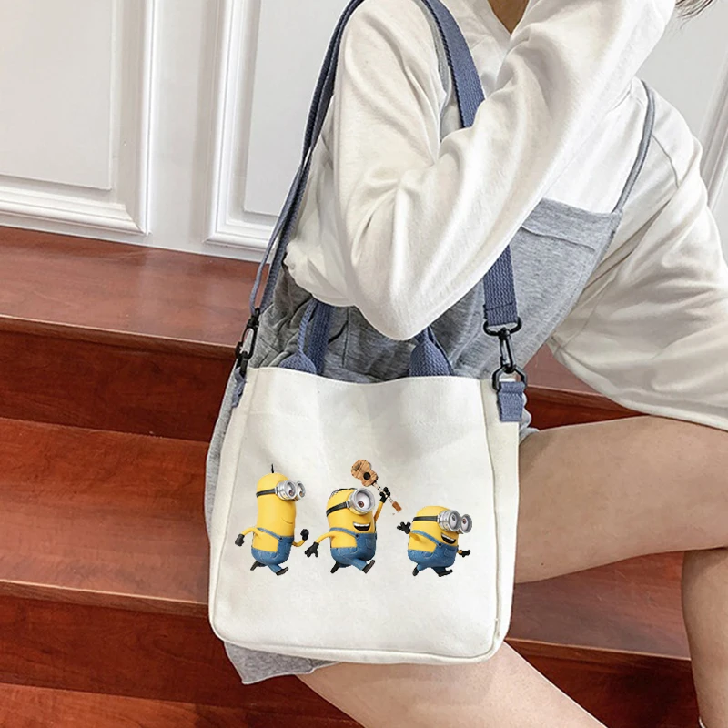 Minions Shoulder Bag Tote Canvas Bag Cutehigh-Capacity Bag Cartoon Anime Handbag Forschool Work Travel Shopping Schoolbag Gift